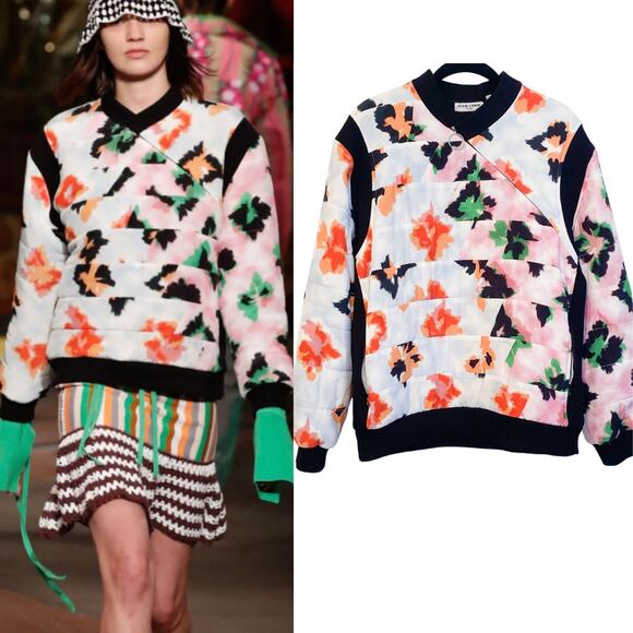 Opening Ceremony Floral 1/4 Zip Silk Bomber Jacket Rare - Picture 1 of 11